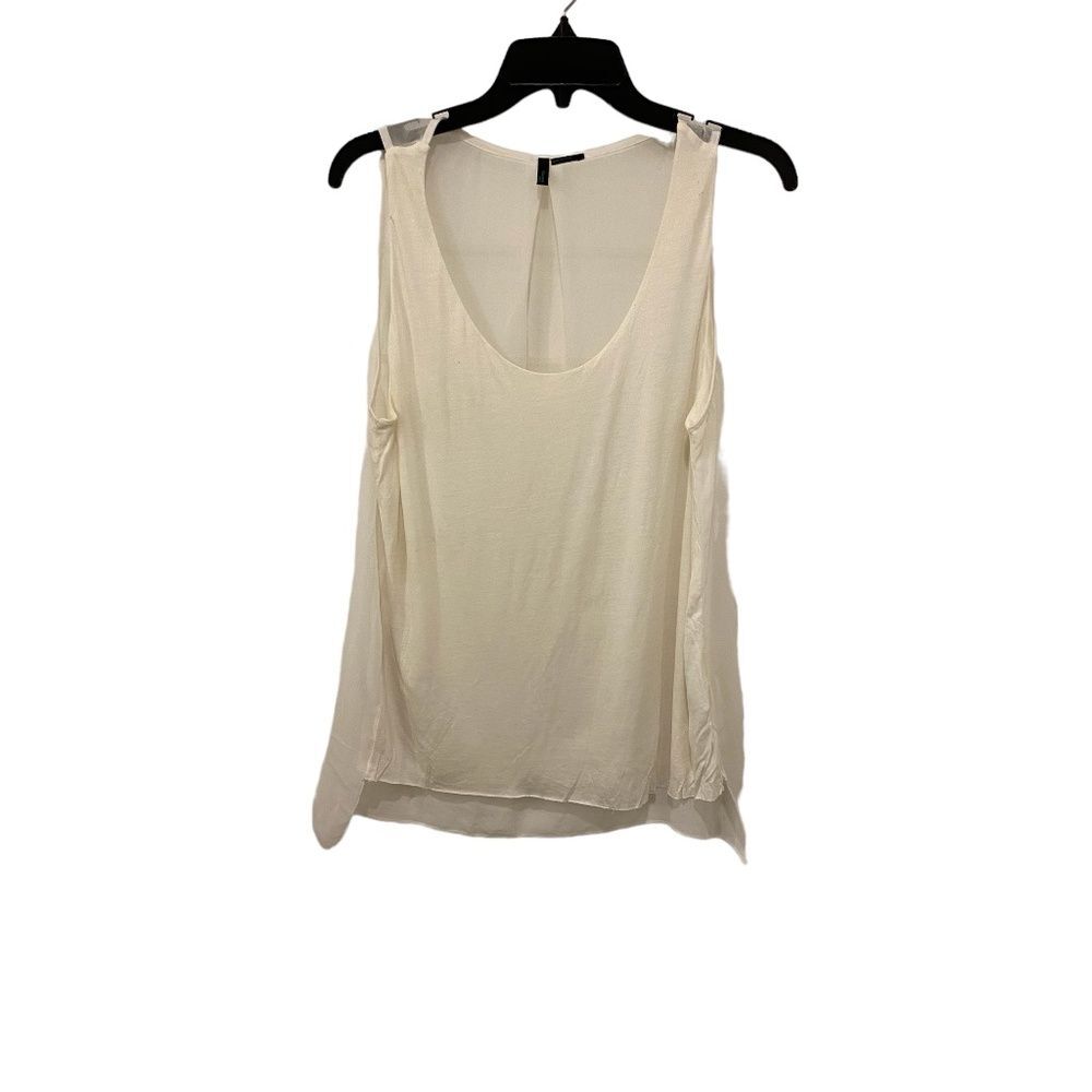 United Colors of Benetton White Sheer Back Layered Scoop Neck Tank Blouse Large